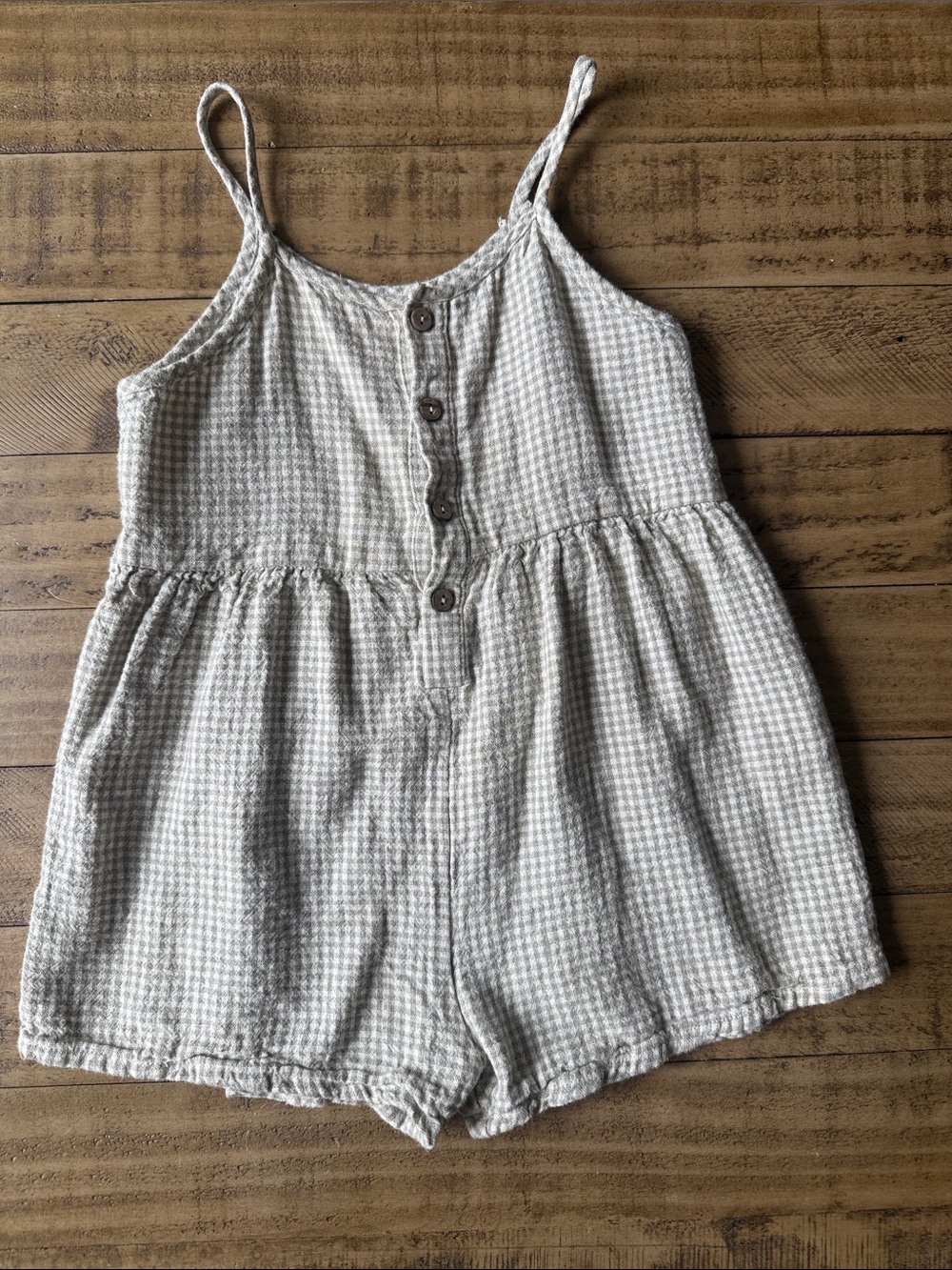 Sleeveless Button-Front Waffle Romper in Light Beige